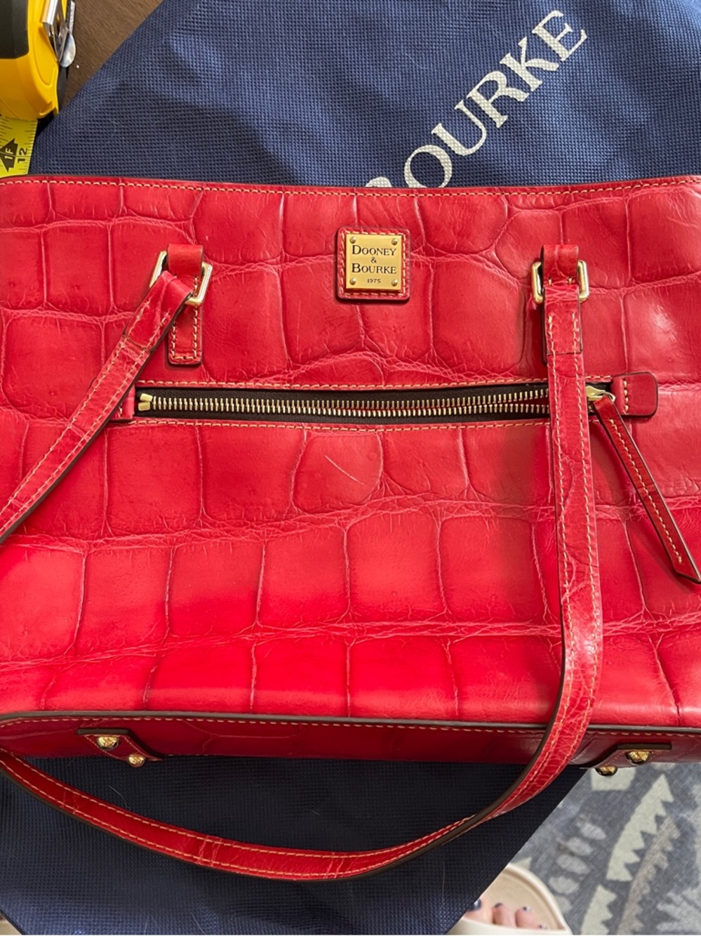 Dooney & Bourke Red Croc-Embossed Shoulder Tote with Gold Hardware